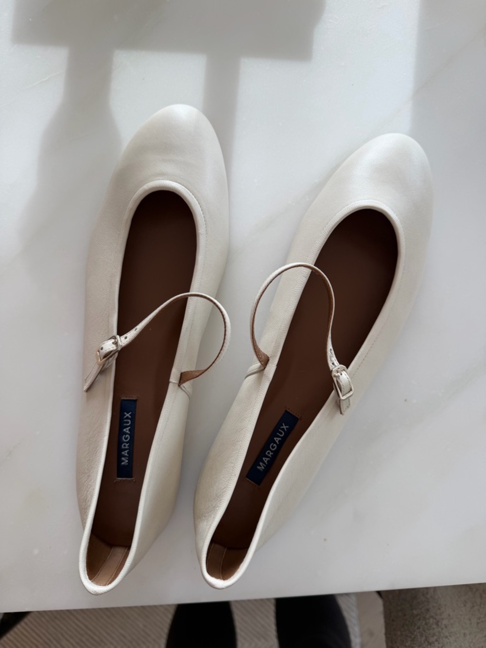 Margaux Cream Mary Jane Flats with Adjustable Strap (Never worn)
